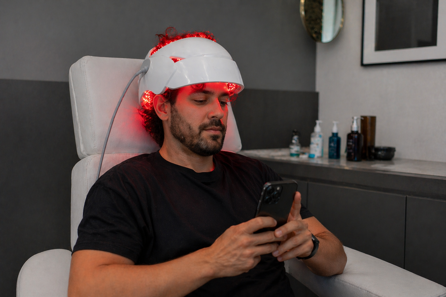 LED therapy at a hair clinic